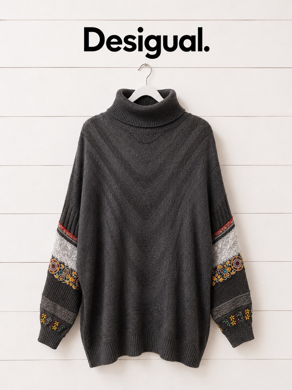 DESIGUAL Charcoal Oversized Turtleneck Sweater XL